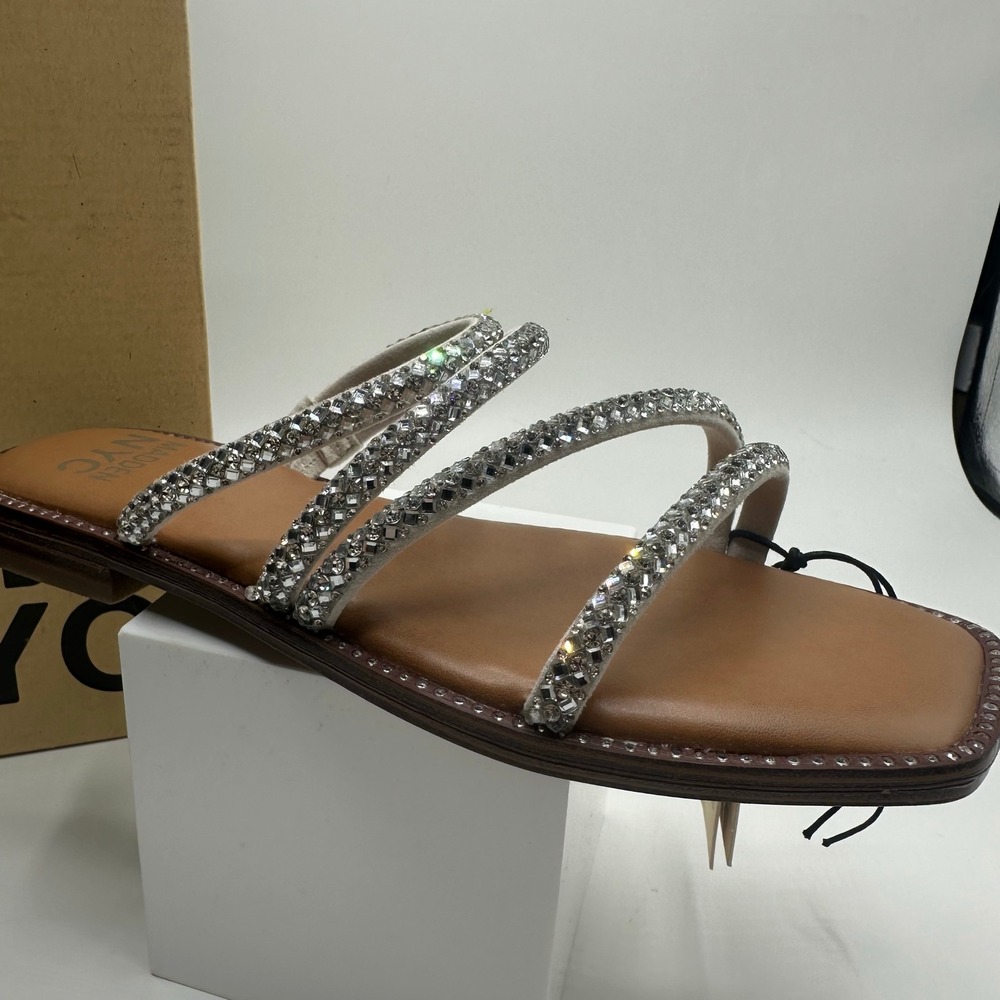 Madden NYC‎ Zig Zag Rhinestone Sandal Women 6 Silver NEW IN BOX Sparkly Slide - Picture 4 of 14